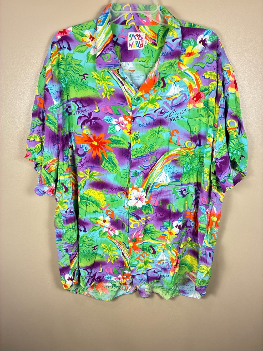 VTG 90s Jams World Jamaica Dream Tropical Hawaiian Button Front Shirt